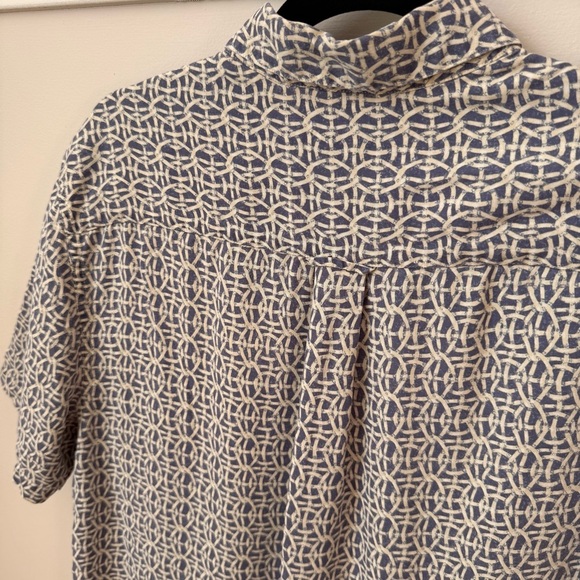 Nat Nast Basketweave Print Silk Blend Button Up Shirt Blue Ivory Short Sleeve M - Picture 6 of 9